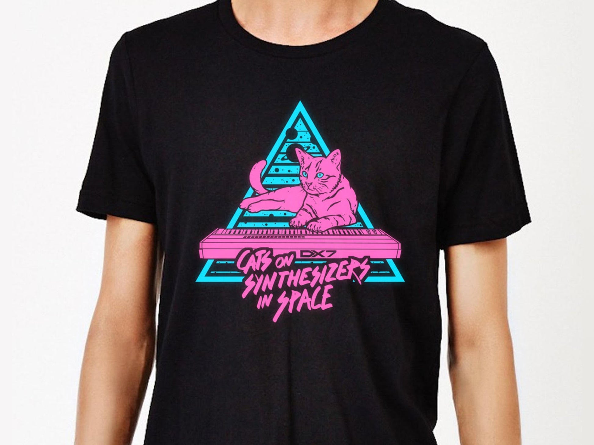 Cats On Synthesizers In Space - Neon T-Shirt