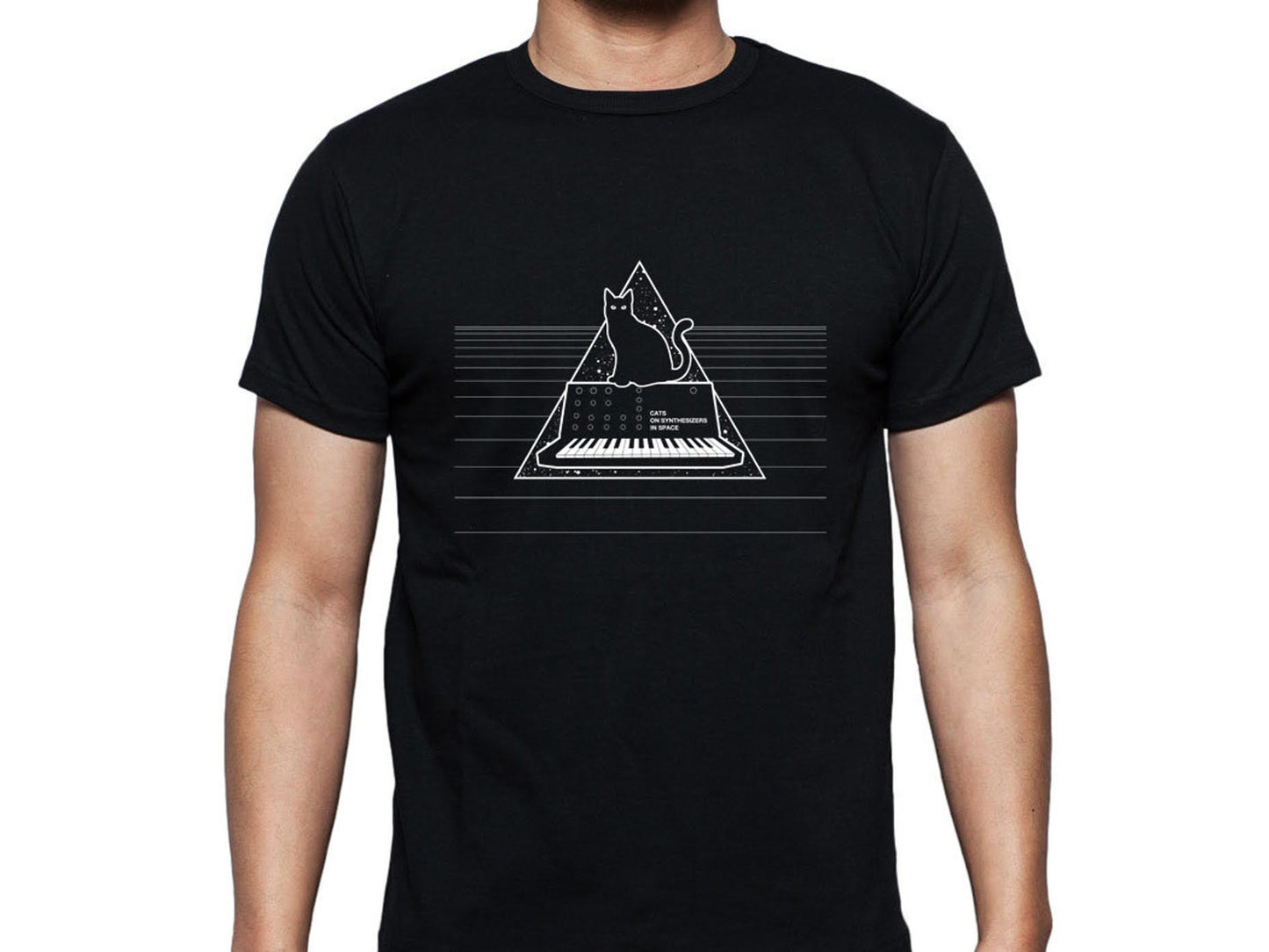 Cats On Synthesizers In Space - Black T-Shirt
